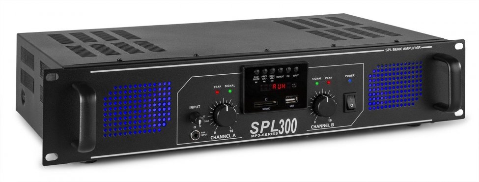 Skytec SPL 300MP3 Amplifier Blue LED + EQ Black