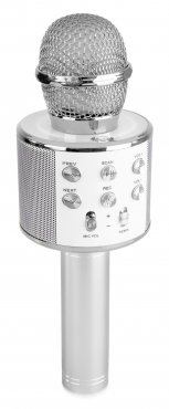 MAX KM01 Karaoke mikrofon s reproduktorem, BT a MP3, stříbrný