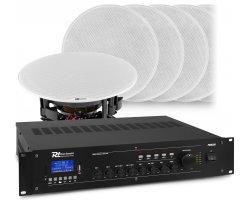 Power Dynamics Kompletní 100V zvukový systém s 8 vestavěnými reproduktory a 4 zónovým zesilovačem PRM360