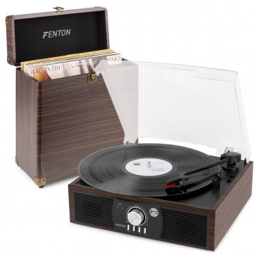 Fenton RP175DW Retro gramofon s BT a kufrem na desky, tmavé dřevo