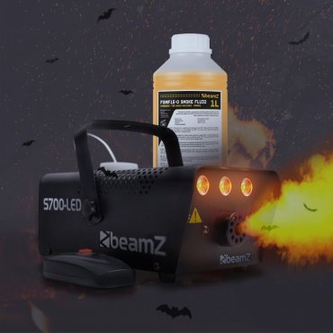 BeamZ Halloween FLAME Set výrobníku mlhy s náplní pro žhavý Halloween