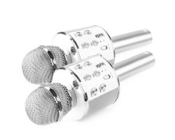 Max KM01 Set 2 stříbrných karaoke mikrofonů