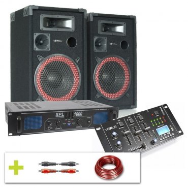 Skytec Complete 1000W Bluetooth a USB DJ Set reproboxů se zesilovačem a mixpultem
