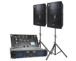 Skytec Complete 700W DJ Bluetooth Set reproboxů se stojany, zesilovačem a mixpultem