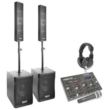 Vonyx 1500W Complete 2.2 Set aktivních reproboxů s mixpultem, sluchátky a mikrofonem