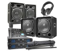 Max 1012 Complete 1500W 2.2 DJ Set reproboxů se zesilovači, mixpultem a příslušenstvím