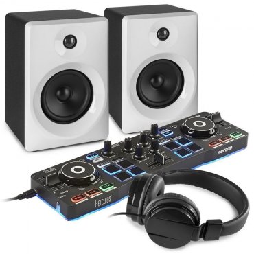 Hercules DJControl Starlight DJ Set s aktivními reproduktory - bílý