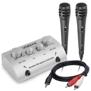 Vonyx AV430 Karaoke Set s 2 mikrofony a kabelem, stříbrný