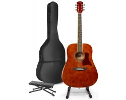 MAX SoloJam Westernová akustická kytara s kytarovým stojanem a opěrkou nohou - Barva hnědá