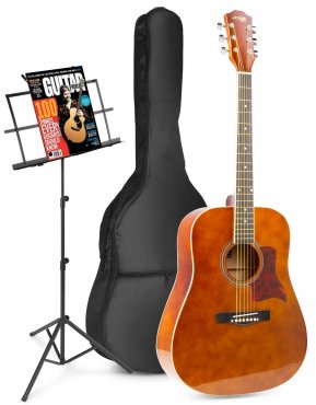 MAX SoloJam Westernová akustická kytara se stojanem na noty – Barva hnědá