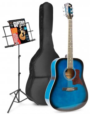 MAX SoloJam Westernová akustická kytara se stojanem na noty – Barva modrá