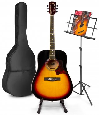 MAX Soloart klasická akustická kytara se stojanem na noty a kytaru – Barva Sunburst