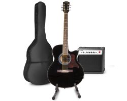 MAX ShowKit Sada elektrické akustické kytary se stojanem na kytaru - Barva černá