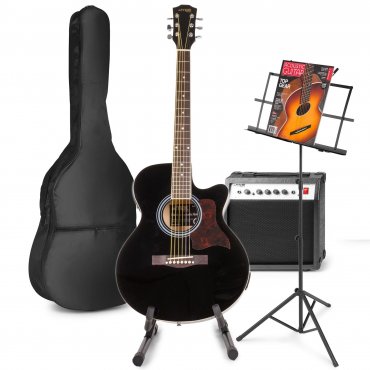 MAX ShowKit Sada elektrické akustické kytary se stojany na noty a na kytaru - Barva černá