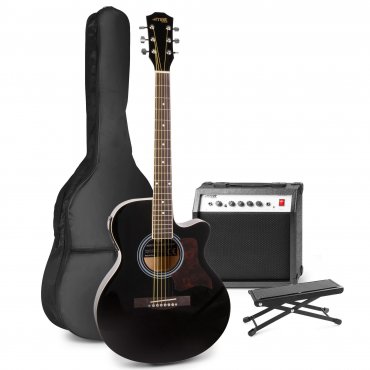 MAX ShowKit Sada elektrické akustické kytary s podnožkou - Barva černá
