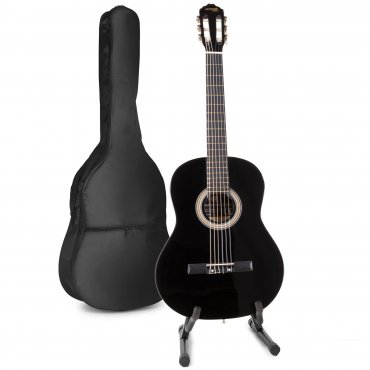 MAX SoloArt Sada klasické akustické kytary se stojanem na kytaru - Barva černá