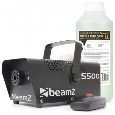 BeamZ S500 Set kovového výrobníku mlhy s náplní 1L