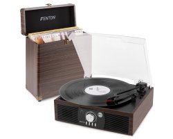 Fenton RP175DW Retro gramofon s BT a kufrem na desky, tmavé dřevo