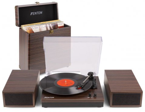 Fenton RP165D Gramofon s BT a kufrem na desky v barvě tmavého dřeva
