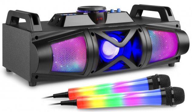 Fenton MDJ160B Bateriový karaoke set s Bluetooth a 2 LED mikrofony - Barva černá