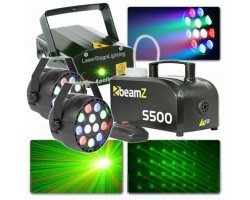 BeamZ Světelný set s laserem, PAR spoty a mlhovačem 500W