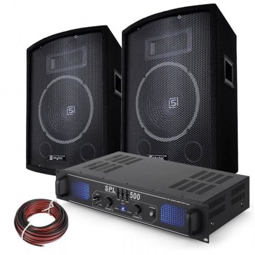 Skytec 500W PA DJ Disco Set reproboxů a zesilovače