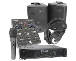 Skytec Small DJ Set zesilovače s reproboxy, mixpultem a příslušenstvím