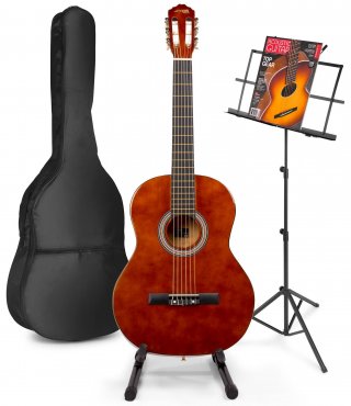 MAX SoloArt Klasická akustická kytara se stojanem na noty a kytaru – Barva hnědá