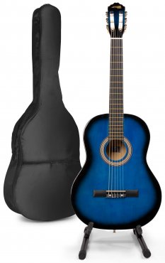 MAX SoloArt Klasická akustická kytara se stojanem na kytaru - Barva modrá