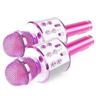 Max KM01 Set 2 růžových karaoke mikrofonů