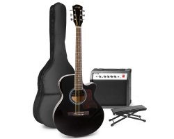 MAX ShowKit Sada elektrické akustické kytary s podnožkou - Barva černá