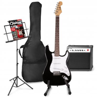 MAX GigKit Sada elektrické kytary se stojany na noty a na kytaru - Barva černá