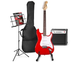 MAX GigKit Sada elektrické kytary se stojany na noty a na kytaru - Barva červená