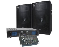 Skytec 700W DJ Set reproboxů, zesilovače a mixpultu