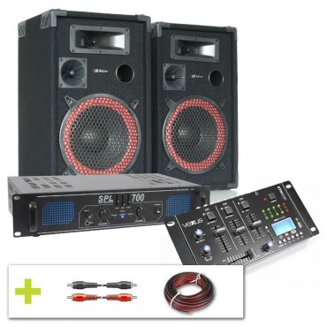 Skytec Complete 700W Bluetooth a USB DJ Set reproboxů se zesilovačem a mixpultem