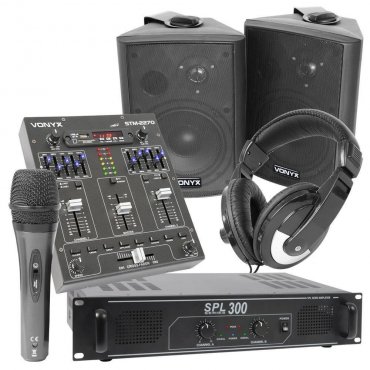 Skytec Small DJ Set zesilovače s reproboxy, mixpultem a příslušenstvím