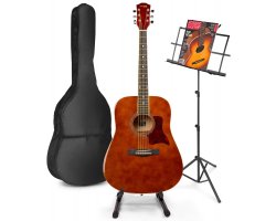 MAX SoloJam Westernová akustická kytara se stojanem, obalem a stojanem na noty - Barva hnědá