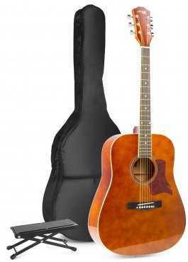 MAX SoloJam Westernová akustická kytara s opěrkou nohou - Barva světle hnědá
