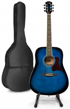 MAX SoloJam Westernová akustická kytara se stojanem na kytaru - Barva modrá