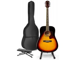 MAX SoloJam Westernová akustická kytara s kytarovým stojanem a opěrkou nohou - Barva Sunburst