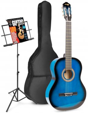 MAX SoloArt Klasická akustická kytara se stojanem na noty - Barva modrá