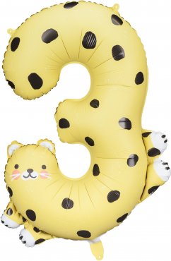 PartyDeco Foliový balón číslo 3 - Gepard 68x98 cm mix