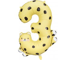 PartyDeco Foliový balón číslo 3 - Gepard 68x98 cm mix