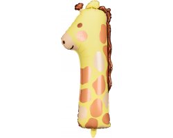 PartyDeco Foliový balón číslo 1 - Žirafa 42x90 cm mix