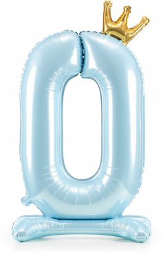 PartyDeco Stojící foliový balón číslo 0 84cm nebesky modrá