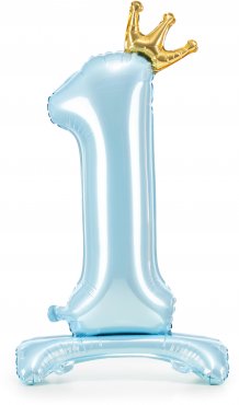 PartyDeco Stojící foliový balón číslo 1 84cm nebesky modrá