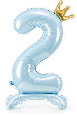 PartyDeco Stojící foliový balón číslo 2 84 cm nebesky modrá