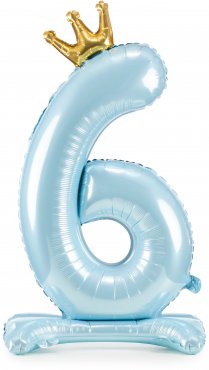 PartyDeco Stojící foliový balón číslo 6 84cm nebesky modrá