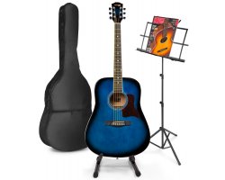 MAX SoloJam Westernová akustická kytara se stojanem na noty a kytaru – Barva modrá