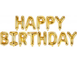 PartyDeco Foliový balón Happy Birthday 340x35cm zlatý